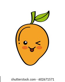 kawaii mango fruit icon over white background. colorful design. vector illustration