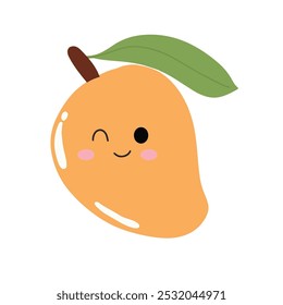 Kawaii mangoes characters vector illustration of cute cartoon. emoticon