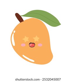 Kawaii mangoes characters vector illustration of cute cartoon. emoticon