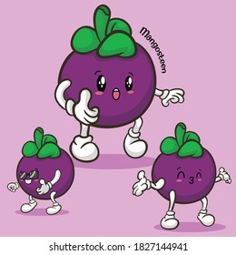 Kawaii mangosteen characters vector.  use them as stickers, patterns, t-shirt designs,fruit logo, all printed media, cartoons, etc