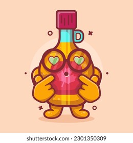 kawaii maple syrup bottle character mascot with love sign hand gesture isolated cartoon in flat style design 