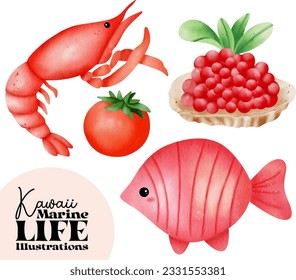 Kawaii marine life watercolor illustration