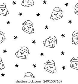 Kawaii marshmallow cute face character. Seamless pattern. Coloring Page. Cartoon happy food. Hand drawn style. Vector drawing. Design ornaments.
