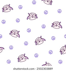 Kawaii marshmallow cute face character. Seamless pattern. Cartoon happy food. Hand drawn style. Vector drawing. Design ornaments.