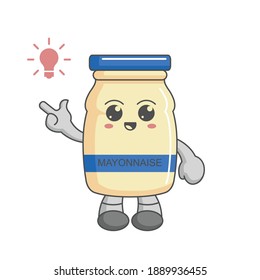 kawaii mayonnaise character cartoon design concept have an idea with lamp icon