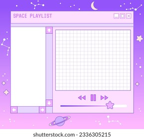 Kawaii memo pad with night sky, Moon and stars. Dreamy cute note pad. Linear vaporwave retro pc window. Trendy, nostalgic, colorful style 90s. Stories and post frame template. Social media design.