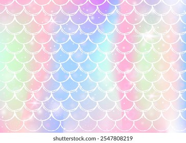 Fondo de sirena kawaii con patrón de escamas de arco iris de princesa.