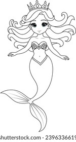 Kawaii mermaid princess coloring page
