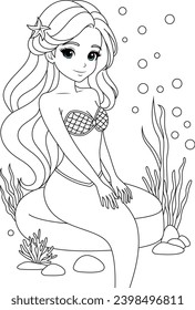 Kawaii mermaid princess coloring page