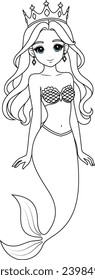 Kawaii mermaid princess coloring page