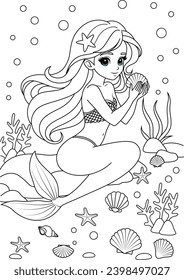 Kawaii mermaid princess coloring page