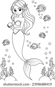 Kawaii mermaid princess coloring page