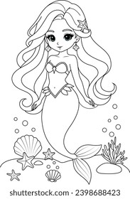 Kawaii mermaid princess coloring page