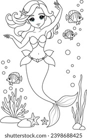 Kawaii mermaid princess coloring page