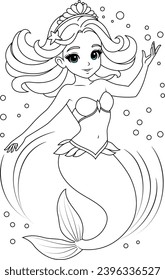 Kawaii mermaid princess dancing coloring page