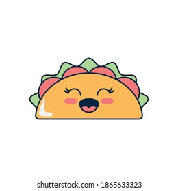 kawaii mexican taco icon over white background, flat style, vector illustration
