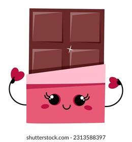 Kawaii milk chocolate in pink wrapper with hearts in hands