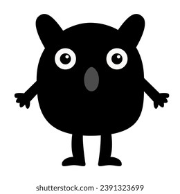 Kawaii monster. Happy Halloween. Cute smiling face head with ears. Black silhouette monsters. Cartoon funny kids boo baby character. T-shirt design. Flat design. White background. Vector illustration