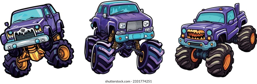 kawaii Monster Truck Salto Ilustración, Camión, sticker de vehículo extremo