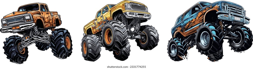 kawaii Monster Truck Jumping Illustration, Truck, Extreme Vehicle sticker