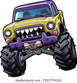 kawaii Monster Truck Salto Ilustración, Camión, sticker de vehículo extremo