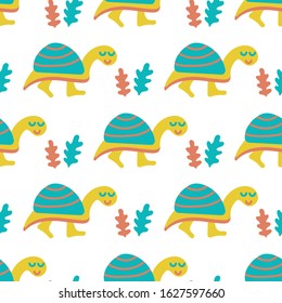 Kawaii Monsters seamless pattern, cute baby fantastic animals background. Hand drawn, cartoon illustration vector.