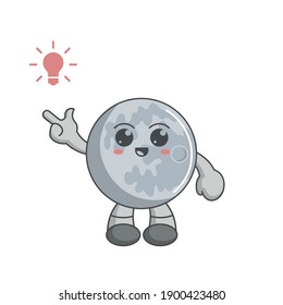 kawaii moon character cartoon design concept have an idea with lamp icon