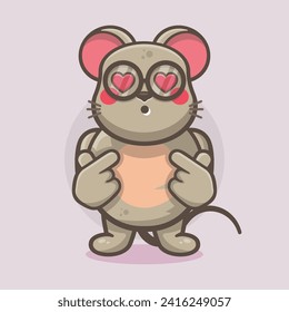 kawaii mouse animal character mascot with love sign hand gesture isolated cartoon