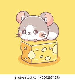 Kawaii ratón y queso lindo personaje animal