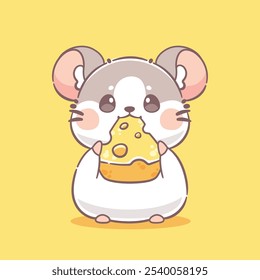 Rato kawaii comer queijo bonito animal de caráter