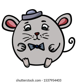 Kawaii mouse or rat in a sailor hat. Cartoon style, vector