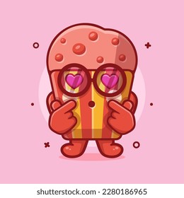 kawaii muffin cake character mascot with love sign hand gesture isolated cartoon in flat style design 
