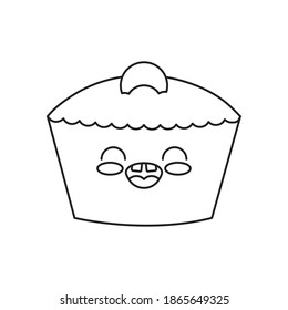 kawaii muffin icon over white background, line style, vector illustration