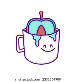 Kawaii mug with avocado inside, illustration for t-shirt, sticker, or apparel merchandise. Doodle, retro, and cartoon style.