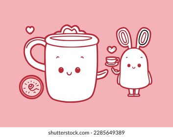 Kawaii mugs chararacter, fully editable vector