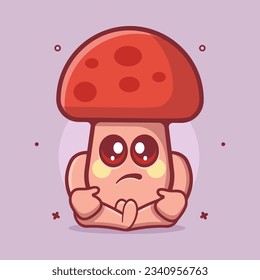 kawaii mushroom character mascot with sad expression isolated cartoon in flat style design 