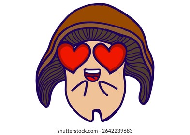 Kawaii Mushroom with Falling in Love Expression