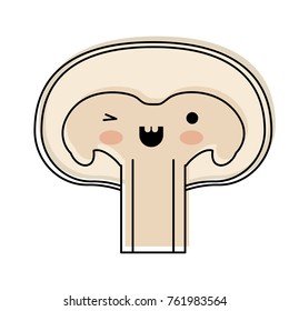 kawaii mushroom in watercolor silhouette on white background