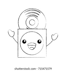 kawaii music cover with vinyl record in paper case
