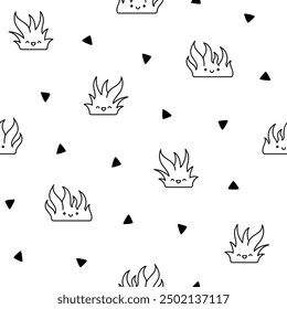 Kawaii natural lawn grass. Seamless pattern. Coloring Page. Cartoon cute garden characters. Hand drawn style. Vector drawing. Design ornaments.