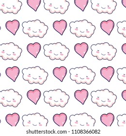 kawaii nature cloud fluffly and heart background
