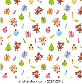 Kawaii New Year seamless pattern in vector on white background