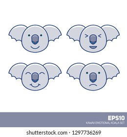 Kawaii nice pastel kid cartoon koala faces set