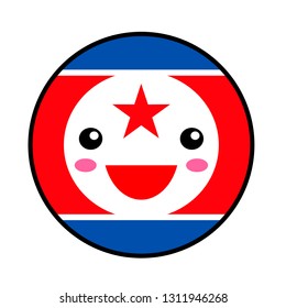 Kawaii North Korea flag smile. Flat style. Cute cartoon isolated fun design emoticon face. Vector art anime illustration for celebration holiday decoration element. Business card with template icon.