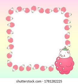 
Kawaii notebook page template. Memo pad decorated with raspberry and little kittens. Summer background. Can be used for 
scrapbooking, bullet journals, gift tags, cards and invitations. Vector 10 ES