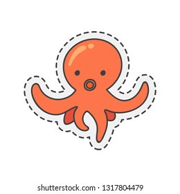 Kawaii Octopus. Cute hand drawn colored vector illustration.