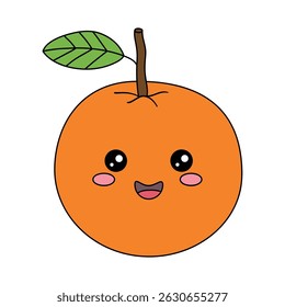 Kawaii orange. Cute Orange fruit flashcard for kids vector illustration. Letters O is for Orange. Fun fruit worksheets printable for kids activity. Orange coloring pages for kids. 