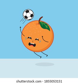Kawaii Orange Fruit Cute Soccer Football Illustration