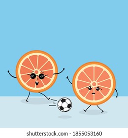 Kawaii Orange Fruit Cute Soccer Football Illustration