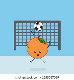 Kawaii Orange Fruit Cute Soccer Football Illustration